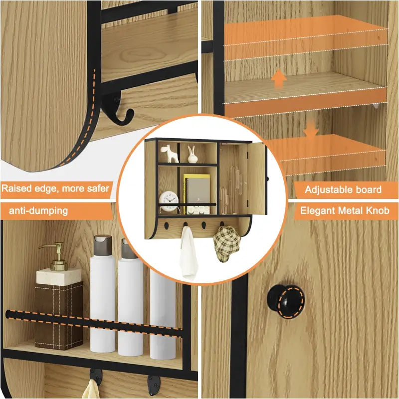 BukkitBow - Eiken Badkamermeubel - Badkamer Wandkast - Verstelbare Planken - Maximaal 7 kg per Lade - Industrieel Ontwerp - 58x52x15 cm