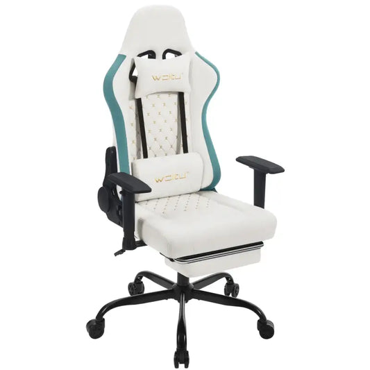 BukkitBow - Gaming Stoel met Massage Kussen - Metaal/Technische Stof/PU Wielen - 90°-155° Kantelbaar - Verstelbaar in hoogte en Diepte