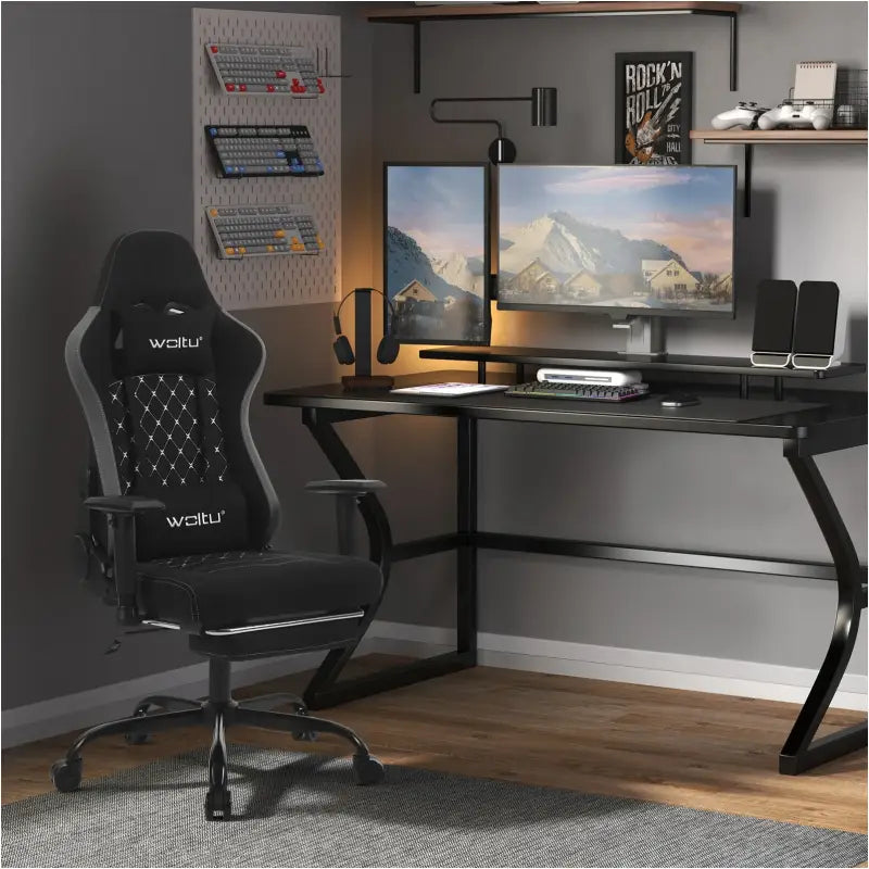 BukkitBow - Gaming Stoel met Massage Kussen - Metaal/Technische Stof/PU Wielen - 90°-155° Kantelbaar - Verstelbaar in hoogte en Diepte