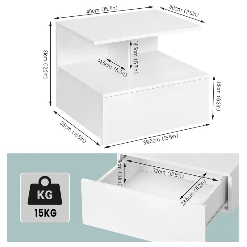 BukkitBow - Hangend Nachtkastje / Wandplank - Met Lade en Open Plank (40X35X31CM)