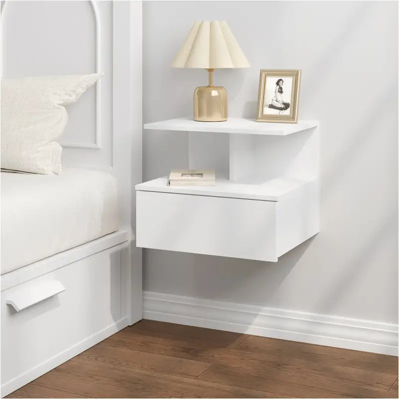 BukkitBow - Hangend Nachtkastje / Wandplank - Met Lade en Open Plank (40X35X31CM)