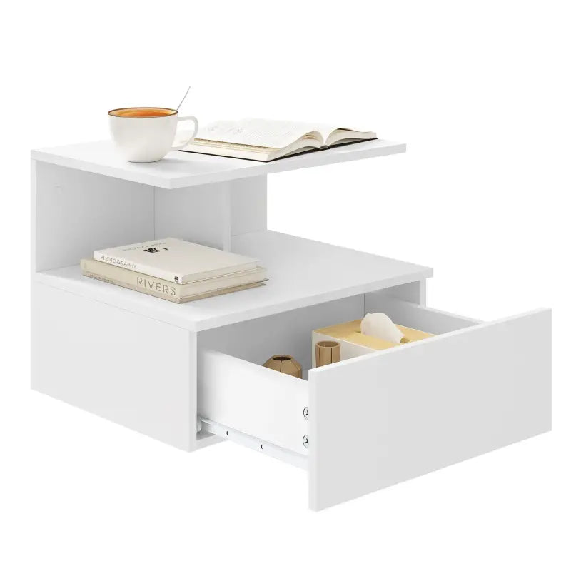 BukkitBow - Hangend Nachtkastje / Wandplank - Met Lade en Open Plank (40X35X31CM)