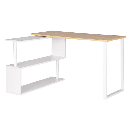 BukkitBow - Hoekbureau - Houten Bureau met Dubbele Planken voor Opbergruimte - Opbergruimte 180 Graden Draaibaar - Perfect voor Thuistudie