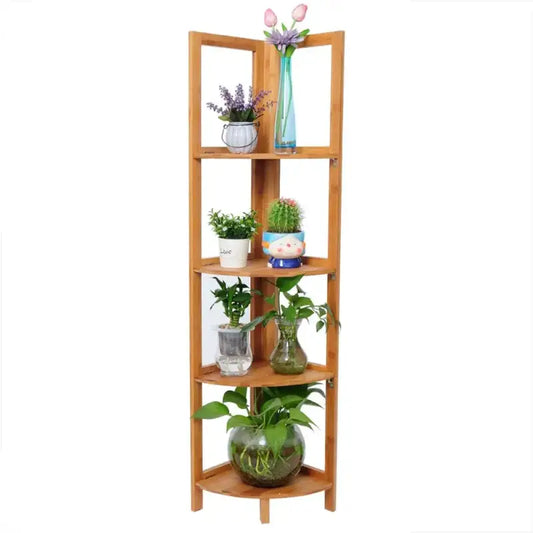 BukkitBow - Hoekplank / Wandplank - Bamboe Kast - 4 Opslagniveaus - Veelzijdig Gebruik - Robuust en Stabiel - 27x27x120CM