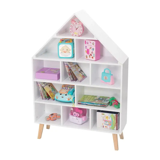 BukkitBow - Huisvormige Kinderboekenkast - Sterk Grenenhout - 11 Vakken - 80x116x24cm