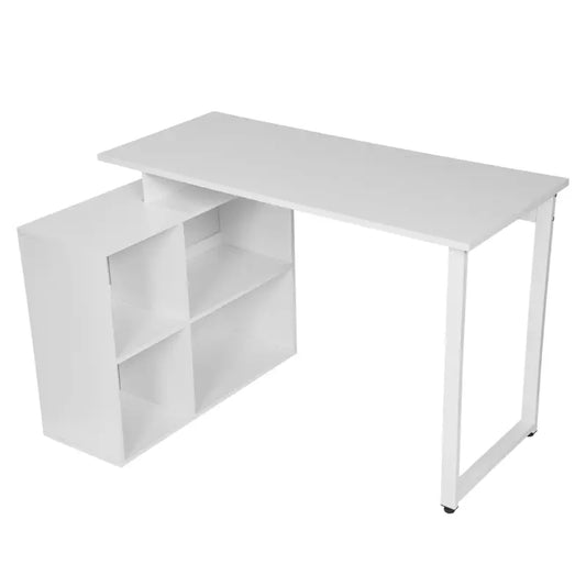 BukkitBow - Industriël Bureau met 4 Opbergvakken - Wit/Licht Eiken/Donker Beuken Hout - Multifunctioneel Design - 118x50cm