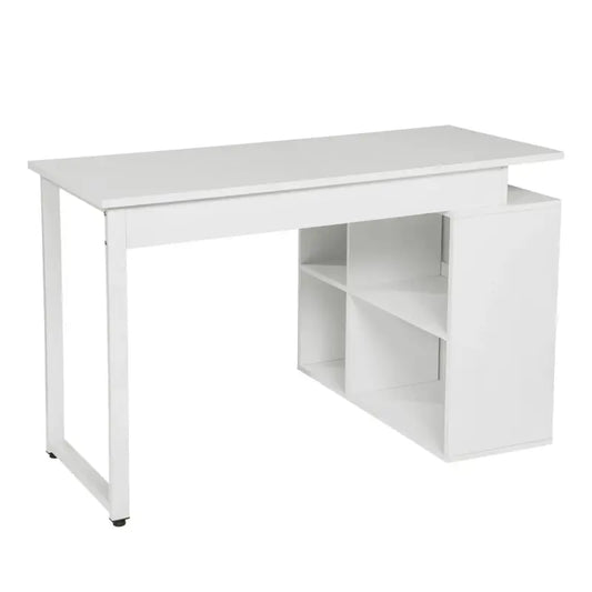 BukkitBow - Industriël Bureau met 4 Opbergvakken - Wit/Licht Eiken/Donker Beuken Hout - Multifunctioneel Design - 118x50cm