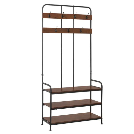 BukkitBow - Industriële Kapstok Met Schoenenrek - 7 Haken voor Jassen / Sjaals en Hoeden – Garderobe Organizer - 84X180X36CM
