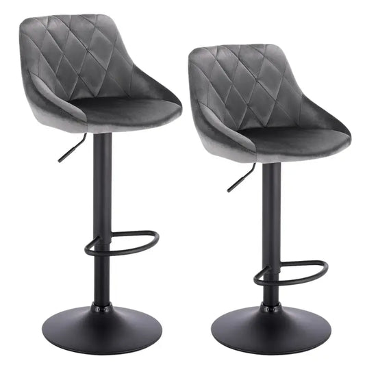 BukkitBow - Industriële Velvet Barkruk met Rugleuning en Verstelbare Zithoogte - Set van 2 Stuks - 60-82CM