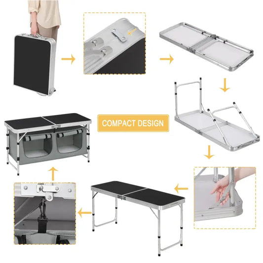 BukkitBow - Inklapbare Campingtafel / Picnic tafel met Stevig Blad - 30kg Tafelbelasting - Geschikt voor 4-6 Personen - 120x47x62/69.5 cm