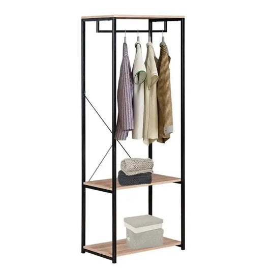 BukkitBow - Kapstok / Kledingrail - Staal en Hout - Inclusief 2 Opbergplanken - Max 20 kg voor Kledingrail - 60x40x167cm