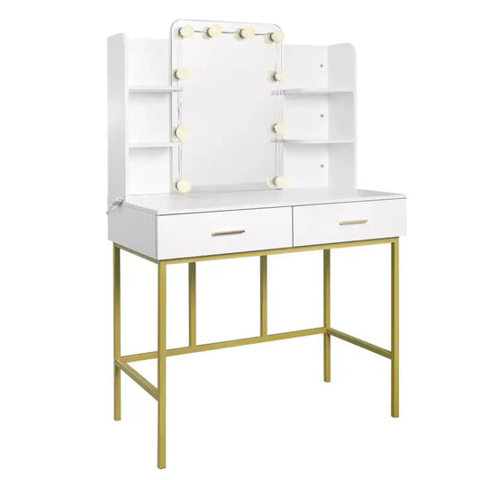 BukkitBow - Kaptafel / Makeuptafel met Spiegel en LED Lampen (90X75X45CM)