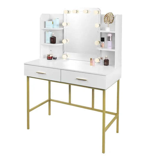 BukkitBow - Kaptafel / Makeuptafel met Spiegel en LED Lampen (90X75X45CM)