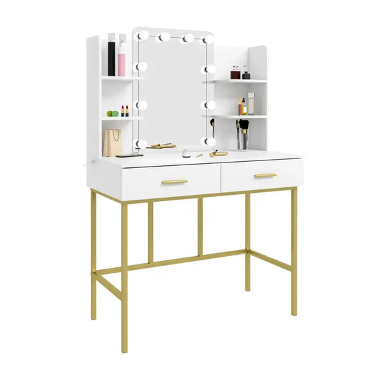 BukkitBow - Kaptafel / Makeuptafel met Spiegel en LED Lampen (90X75X45CM)
