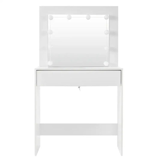 BukkitBow - Kaptafel met Grote Spiegel en LED Verlichting - MDF Vezelplaat E1 - Ruime Opslag - 80x40x140cm