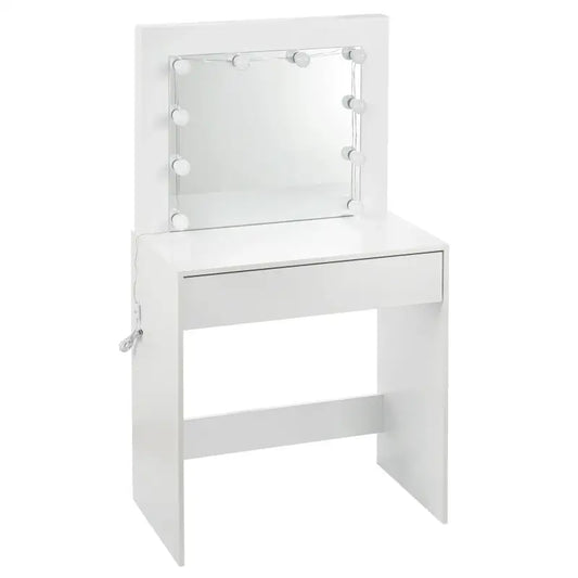 BukkitBow - Kaptafel met Grote Spiegel en LED Verlichting - MDF Vezelplaat E1 - Ruime Opslag - 80x40x140cm