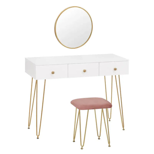 BukkitBow - Kaptafel met Krukje en Spiegel - Met Gouden Poten - 100x40x80cm