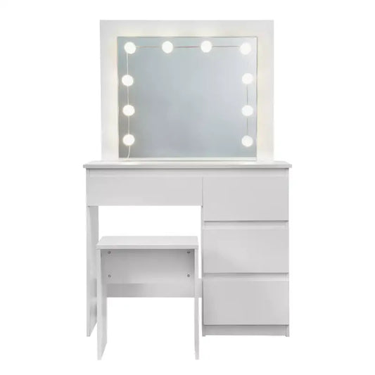 BukkitBow - Kaptafel Set met Kruk - Melamine Panelen - Inclusief Spiegel en LED Verlichting