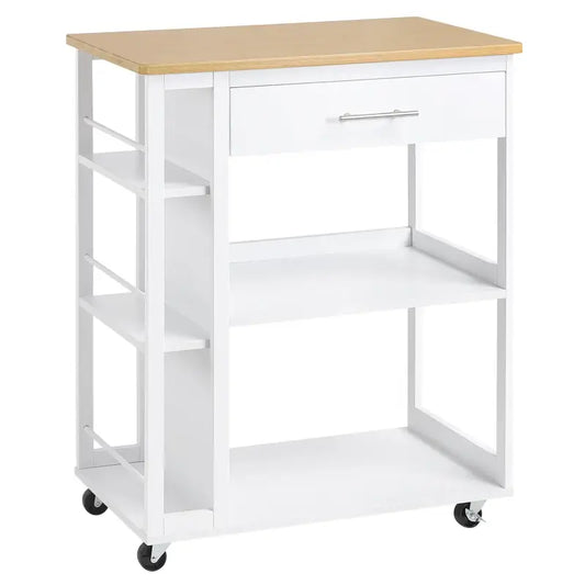 BukkitBow - Keuken Trolley Met Werkblad - Keukentrolley op Wieltjes – Met Lade en Open Planken - Mobiele Kruideniers Kast / Opbergrek