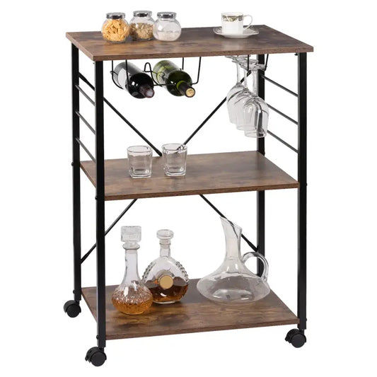 BukkitBow - Keukenwagen - Inclusief Wielen met Rem - Ontwerp met Wijnrek en Glas Houder - Grote Opslagruimte - 60x40x86 cm