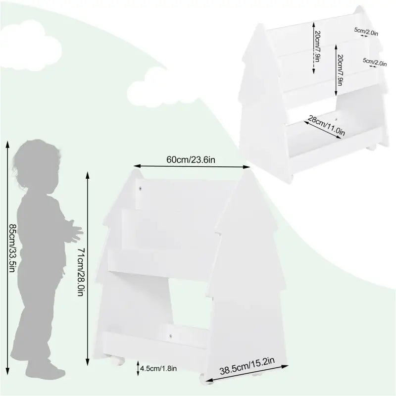 BukkitBow - Kinderboekenplank - Dubbelzijdige Boekenkast - Kast Met Wieltjes - Montessori Stijl - 60x71x38,5cm