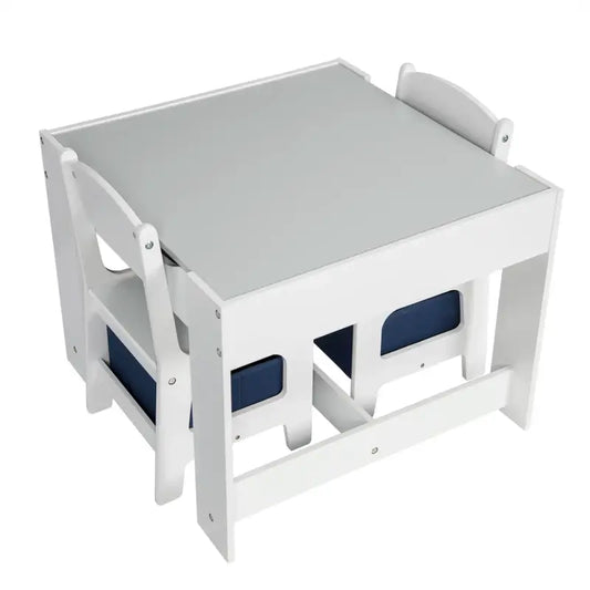 BukkitBow - Kindertafel met Stoelen - Kinder meubelset met Omkeerbare Tafelblad - Inclusief Opbergmanden - Dubbelzijdig Bord - Tafel: 60x60x48cm