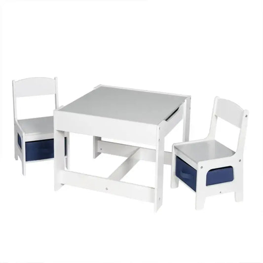 BukkitBow - Kindertafel met Stoelen - Kinder meubelset met Omkeerbare Tafelblad - Inclusief Opbergmanden - Dubbelzijdig Bord - Tafel: 60x60x48cm