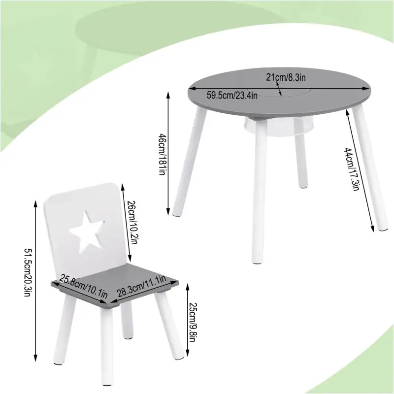 BukkitBow - Kindertafel met Stoelen - Kinder meubelset - Veilig Ergonomisch Design - Veilig en Compact Design - 59.5x46cm
