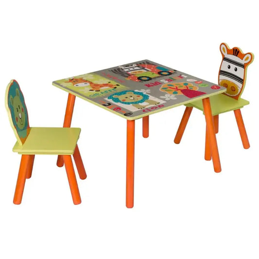 BukkitBow - Kindertafel met Stoelen / Kindermeubelset met Dierenpatroon - Ideaal voor Spelen en Creatieve Activiteiten - Tafel: 60x60x44cm