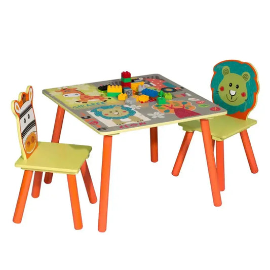 BukkitBow - Kindertafel met Stoelen / Kindermeubelset met Dierenpatroon - Ideaal voor Spelen en Creatieve Activiteiten - Tafel: 60x60x44cm