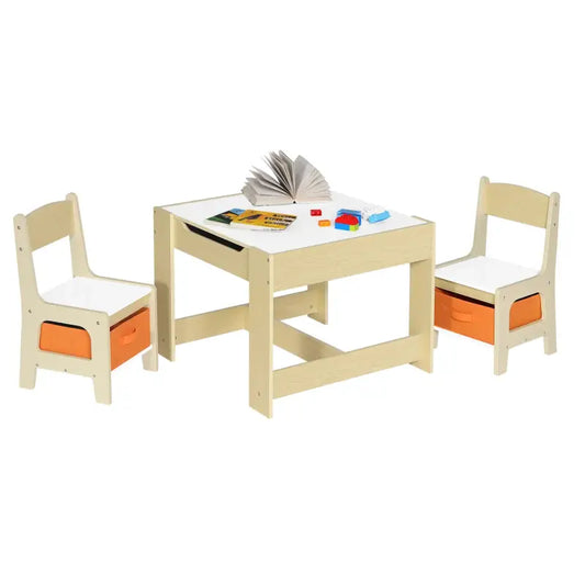 BukkitBow - Kindertafel met Stoelen - Kindermeubelset - Duurzaam en Veilig Ontwerp Inclusief Opbergmanden - Tafel: 60x60x48cm