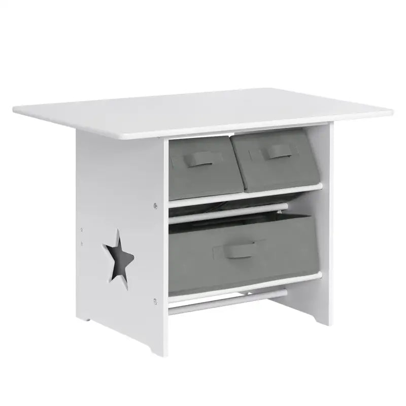BukkitBow - Kindertafel met Stoelen / Kindermeubelset met Opslag - Wit met Grijs - Inclusief 3 Opbergmanden - Tafel: 72x49x50cm