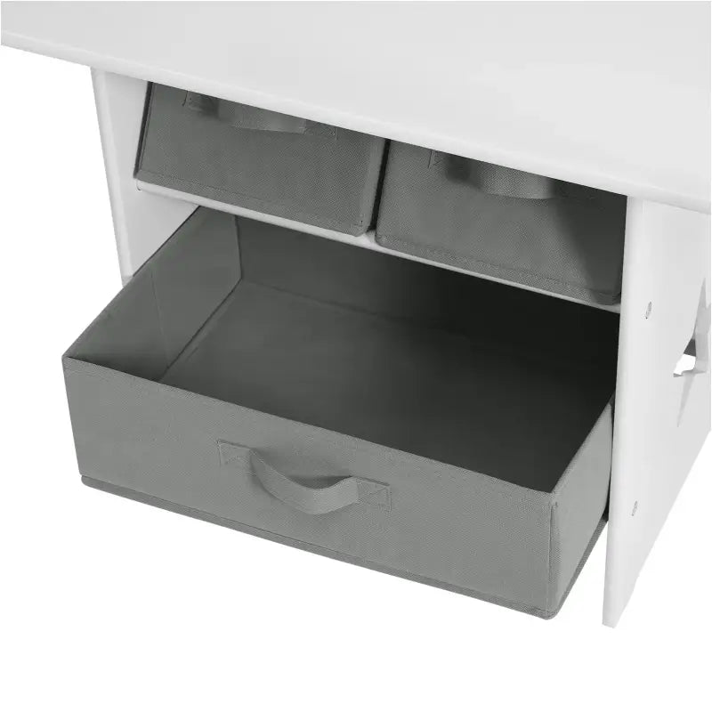 BukkitBow - Kindertafel met Stoelen / Kindermeubelset met Opslag - Wit met Grijs - Inclusief 3 Opbergmanden - Tafel: 72x49x50cm