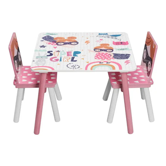 BukkitBow - Kindertafel met Stoelen / Kindermeubelset - Roze Tafel - Ideaal voor Spelen en Leren - Tafel: 60x44x60cm