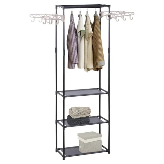 BukkitBow - Kledingrek met Afneembare Zijarmen - Met 2 Opbergplanken - Kunststof met Stevige Stalen Buis - Max Belasting: 16kg - 55x28,5x175cm