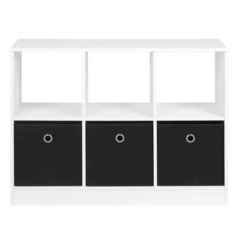 BukkitBow - Lage Boekenkast - Met 2 Lagen en 6 Compartimenten - Inclusief 3 Lade Kubussen - Geschikt voor Woonkamer en Slaapkamer (80X30X61CM) - Wit