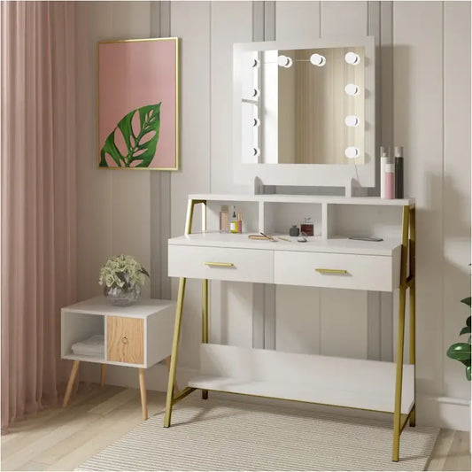 BukkitBow - Luxe Kaptafel met LED-Spiegel - Inclusief Opbergruimte en 2 Lades