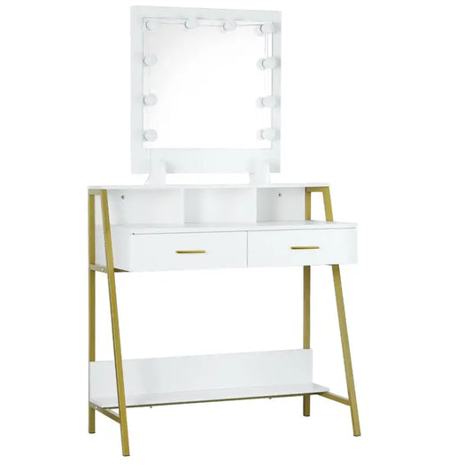 BukkitBow - Luxe Kaptafel met LED-Spiegel - Inclusief Opbergruimte en 2 Lades