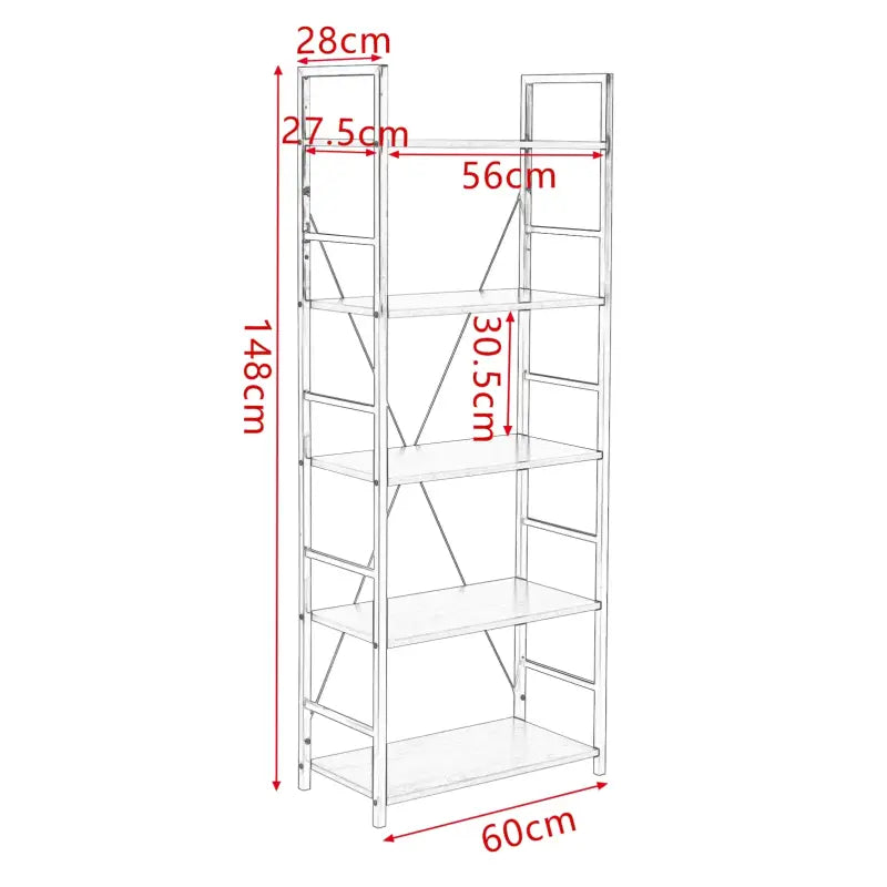 BukkitBow - Metalen Industriële Boekenkast - Ladder vorm met 5 Planken (28X60X148CM)