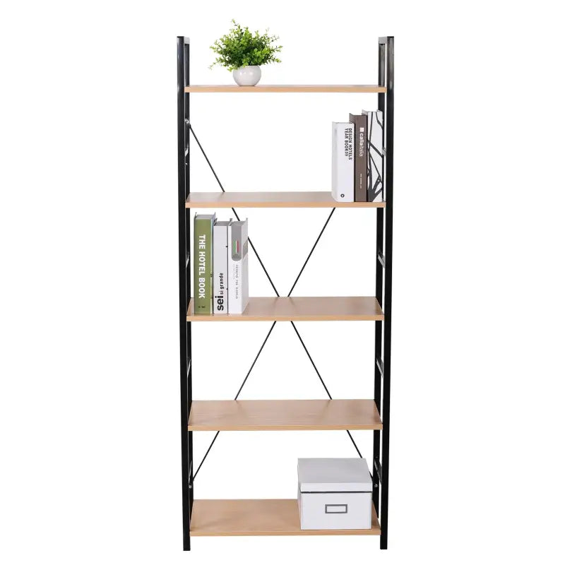 BukkitBow - Metalen Industriële Boekenkast - Ladder vorm met 5 Planken (28X60X148CM)
