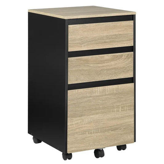 BukkitBow - Mobiele Compacte Archiefkast/Bijzettafel/Nachtkastje - Met 3 Lades Opbergruimte - Zwart Metaal of Licht/Donker Eikenhout (40X40X70CM)