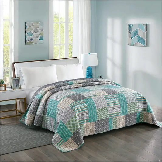BukkitBow - Moderne Bedsprei - Omkeerbaar - Grijs en Patchwork Patroon - Verschillende Maten
