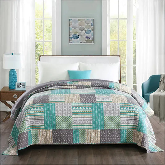 BukkitBow - Moderne Bedsprei - Omkeerbaar - Grijs en Patchwork Patroon - Verschillende Maten