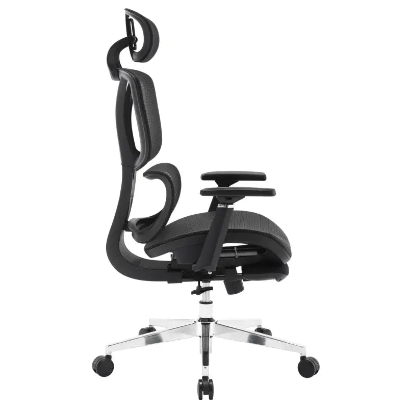 BukkitBow - Moderne Bureaustoel met Voetsteun - Verstelbare Lendensteun en 3D PU Armleuningen - Mesh Zitting - 150 kg Draagvermogen