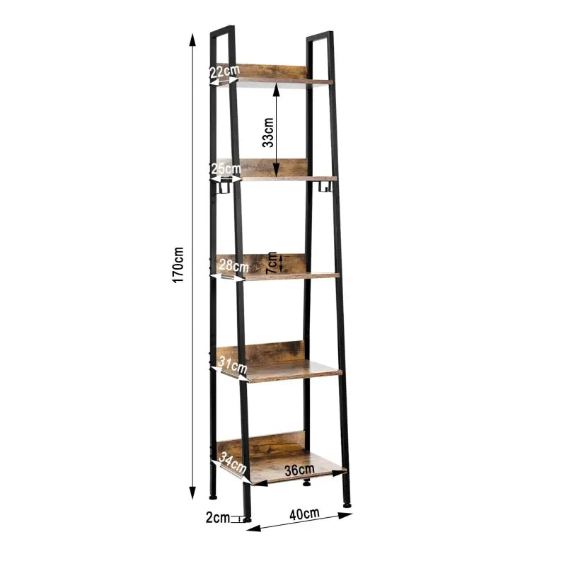 BukkitBow - Moderne Smalle Boekenkast met Metalen Frame en Hout - 4 Planken met Achterwand - Geschikt voor Decoratie in de Woonkamer - 34X40X170CM