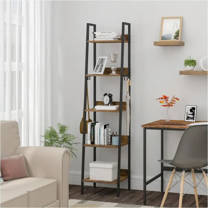BukkitBow - Moderne Smalle Boekenkast met Metalen Frame en Hout - 4 Planken met Achterwand - Geschikt voor Decoratie in de Woonkamer - 34X40X170CM
