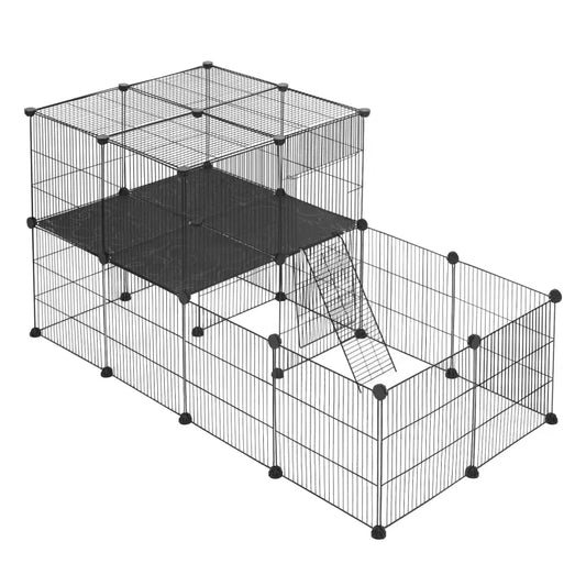 BukkitBow - Modulaire Knaagdieren Ren - met 2 Lagen - Met Montage Hamer - Geschikt voor Knaagdieren Zoals Cavia, Hamsters en Konijnen - 70X70X140CM