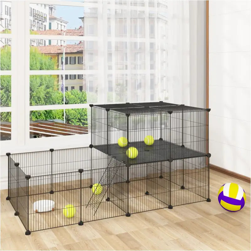 BukkitBow - Modulaire Knaagdieren Ren - met 2 Lagen - Met Montage Hamer - Geschikt voor Knaagdieren Zoals Cavia, Hamsters en Konijnen - 70X70X140CM