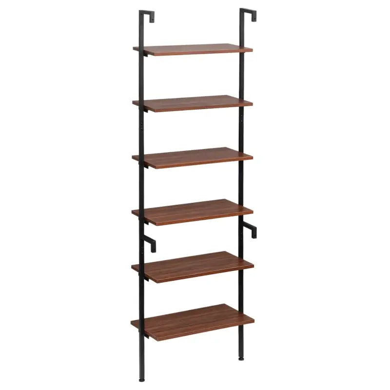 BukkitBow - Multifunctionele Ladderrek / Trappenrek - Stalen Frame - 6 Planken - Donker Eikenhout & Zwart Frame - 60x204x30cm