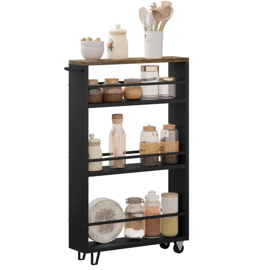 BukkitBow - Multifunctionele Trolley met 3 Open Planken - Verrijdbaar met Rembare Wielen - Ruimtebesparend Ontwerp - 47x80x13cm